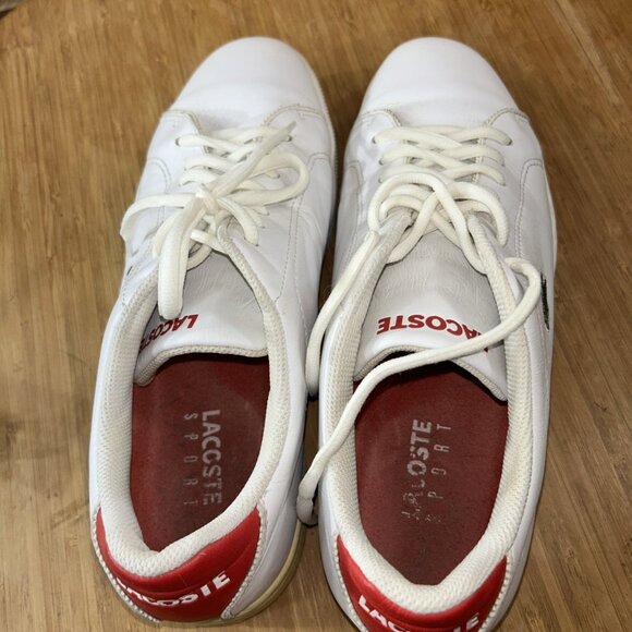 LACOSTE Sport Leather Sneaker Men's Size US 9 Women's 10.5 White/Red Lace up - Picture 5 of 6